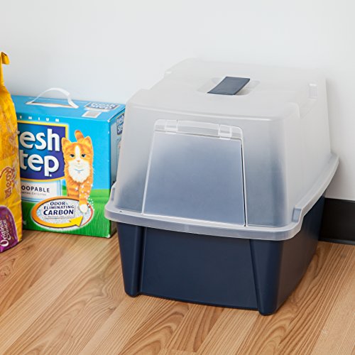 IRIS USA Large Front Door Cat Litter Box, Walk-in Entry, Navy | Easy Access Needs, Private Enclosure Design, Covered Walk-Through, Contained Environment, Privacy Hood - size: Hooded