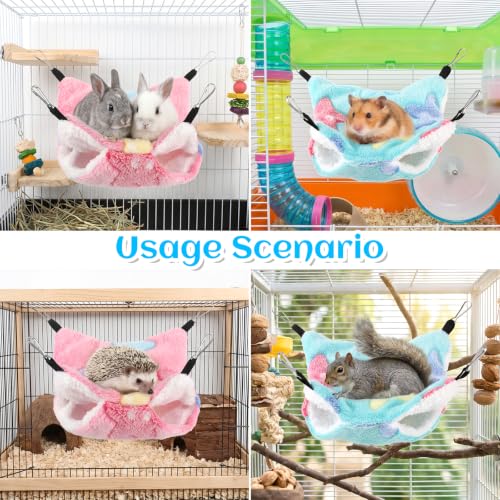 2 Pack 2 Layers Pet Rat Hammock Double Sided Warm Hanging Hammocks Small Animal Bed Hideout Swing Cage Accessories for Rats Squirrels Sugar Gliders Guinea Pigs Hamsters Ferret Chinchilla