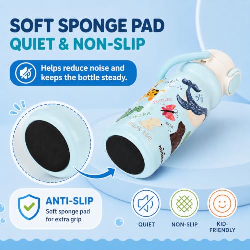 18oz Insulated Stainless Steel Kids Water Bottle for School, Animal | 2-in-1 Straw & Spout Lid, Leak-Proof, BPA-Free, for Girls & Boys, Blue - color: 18oz Light Blue-Animal