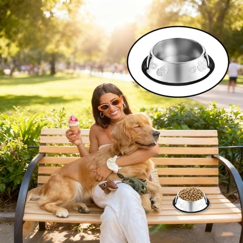 10 Pcs Stainless Steel Dog Bowl Pet Feeding Bowl with Rubber Base Non-Slip Pet Dishes Metal Dog Bowls Pet Food and Water Bowls for Small Medium Animals Kitten Rabbit (47.3 oz) - size: 47.3 oz