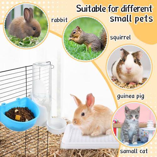 19 Pcs Rabbit Starter Kit Small Bunny Litter Box Animal Grooming Kit Water Bottle Bunny Toys Hay Feeder Bowl Blankets with Cleaning Set for Guinea Pig Rabbit Accessories (White) - color: White, style: Strawberry Bear