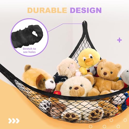 Lazebox Stuffed Animal Net Hammock for Plushie Toys, Stuffed Animal Hammock Corner for Kids' Room Decor, Ideas for Organizing Stuffy Collection, Black, L (67" x 40" x 40")-Pack of 1 - color: 1 Pack - Black, size: L (67" x 40" x 40")-pack of 1