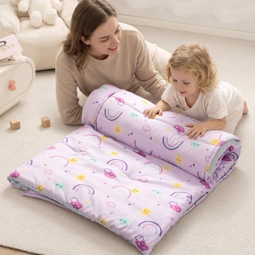 david's kids Minky Toddler Nap Mat with Pillow and Minky Fleece Blanket, 55"x23",Ultra Soft Slumber Bags for Kids, Perfect for Preschool, Daycare, Kids Sleeping Bags with Rollup Design, Rainbow - color: Rainbow