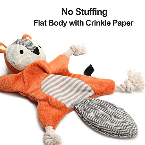 Vitscan Squirrel Plush Toy, Stuffless Dog Chew Toy with Rope Knots, Crinkle Squeaky Toy for Small Dogs