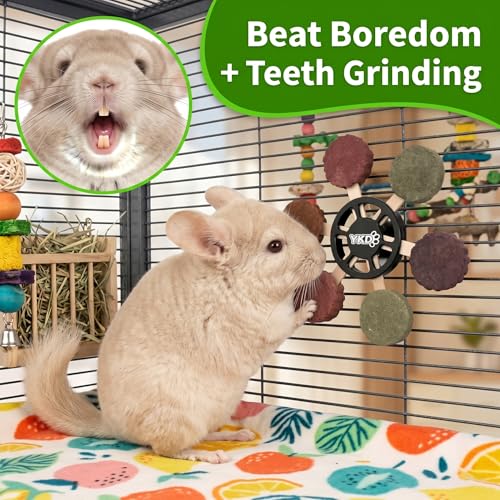 YKD Chinchilla Chew Toys, Rotating Spinner Toys + 12 Pcs Timothy Hay | Rabbit Chew for Teeth Grind & Digestion, Rust-Proof Aluminum Toy, for Rabbit, Bunny, Chinchilla, Hamster Dental Health - color: Black - Aluminum Alloy Toy