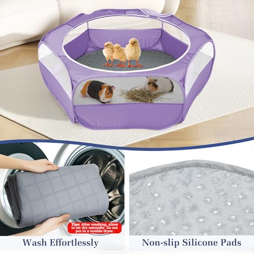 Pawaboo 2-in-1 Small Animals Playpen with Pad, Purple+Gray | Waterproof, Reusable Pad, Portable Outdoor Yard Fence with 3 Metal Rod, For Chick/Kitten/Guinea Pig/Rabbits/Chinchillas - color: U-Purple+Gray