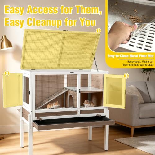 Aivituvin Wooden Guinea Pig Cages Indoor with Removable Stand, Anti Chewing Rabbit Hutch with Ramp and Wire Mesh, 2 Story Small Animals House Habitat with Pull Out Tray (Brown) - color: Brown