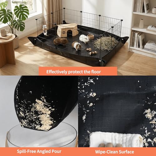 Rabbit Cage Liner, Waterproof PVC Mat, 59x39 Inch Black | Snap edges help contain mess while waterproof PVC protects floors. Wipes clean for daily rabbit cage use.