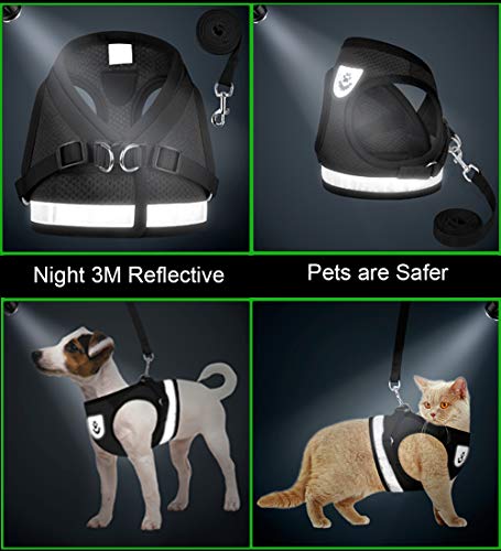 Cat Harnesses and Puppy Harness with Leashes Set, Escape Proof Cat Harness, Adjustable Reflective Soft Mesh Vest Fit Puppy Kitten Rabbit Ferrets's Outdoor Harness - color: Black, size: XS (Chest: 6" - 8")