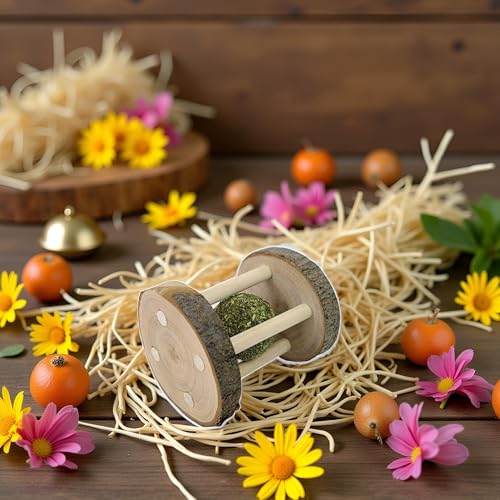 Hamster Rabbit Chew Toy Natural Wooden Play Toy, Wood Teeth Grinding Toy with Bell for Parrot, Rabbit, Chinchilla, Guinea Pig, Hamster Small Animals Toys for Pet Supplies