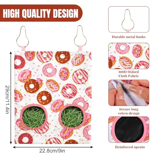 JarThenaAMCS 2Pcs Rabbit Hay Feeder Bag with 2 Holes Donut Guinea Pig Hanging Hay Feeding Bag Storage Dispenser for Chinchilla Hamster Bunny Small Animal Pet
