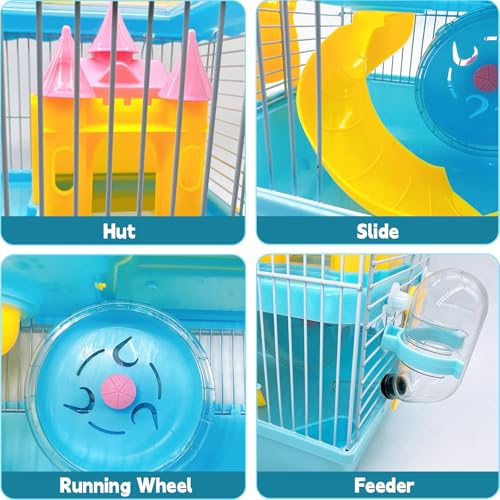 Tfwadmx Hamster Carrier, Dwarf Hamster Travel Cage, Portable Cages with Water Bottle, Gerbil Travel Carry Case Outdoor Vacation House for Small Mice(Blue,10.6”x8”x11.4”) - color: Blue