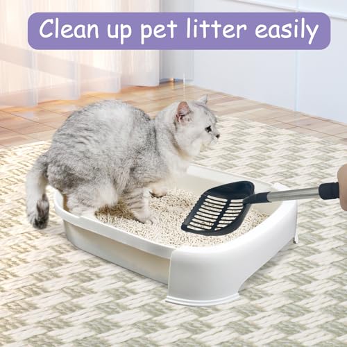 PINVNBY Cat Litter Scooper, Long Handle Litter Sifter Scoop with Litter Scoop Holder Stainless Steel Kitten Scooper Deep Kitty Litter Scooper with Box Metal Detachable Sifting Litter Shovel Set - color: Black