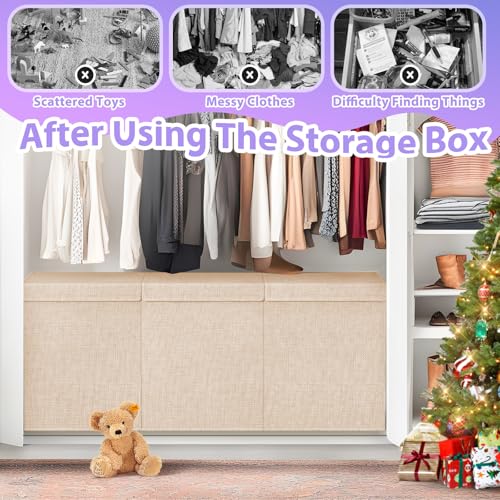 Large Toy Storage Box with Lid, Dividers, Collapsible Kids Toy Chest, Beige | Toy Box for Boys, Girls, Nursery, Bedroom, Living Room, Playroom, 40X14X16 inches - color: Extra Large Beige