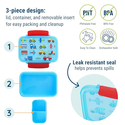 Wildkin Reusable Food Container for Kids – Airtight, Leak Resistant, Dishwasher Safe - Trains, Planes & Trucks - color: Trains, Planes & Trucks