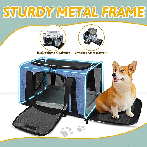 Small Pet Carrier 17" L x 11" W x 9.5" H Airline Approved, Blue | for Alaska Airlines, Lockable Safety Zippers and Anti-Scratch Mesh, Pets Under 10 lbs - color: Blue, size: 17.0"L x 11.0"W x 9.5"H