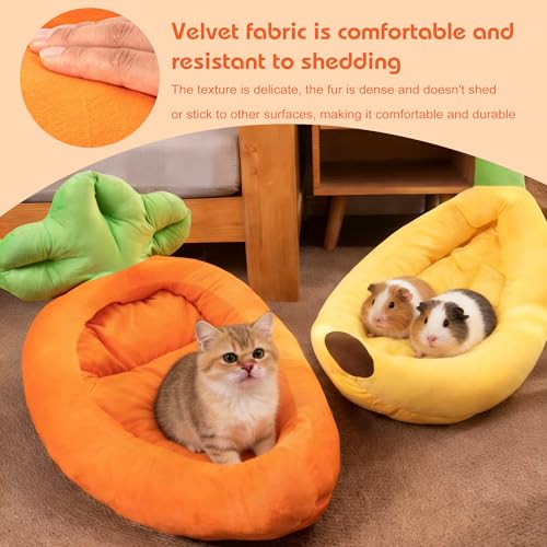 Rabbit Bed Warm Small Dog Cat Sleeping Carrot Banana Beds Bunny Bed Guinea Pig Hideout Bed Thick Soft with Removable Mat,Machine Washable Guinea Pig Cushion (Carrot（18.5 * 11.02 * 3.94）)