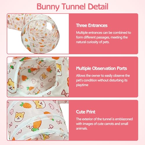 PINVNBY Large Rabbit Tunnel，Collapsible Rabbit Tunnels for Indoor Bunnies Bunny Hideout with 5 Types of Chewing Toys for Ferret Kitten Small Animals (T Shape) - size: T Shape