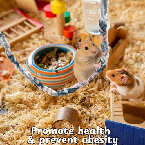 Rat Climbing Hammock for Cage Accessories, Rat Climbing Ropes and Hanging Swing Toys, Hamster Cotton Bridge Ladder Enrichment Toy, Mesh Net Platform for Parrot Bird Chinchilla Ferret (Hammock, Rope)
