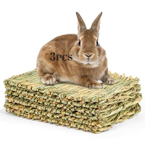 Sukh Bunny Mat for Rabbits - 3 Pack Natural Woven Rabbit Grass Mats | Rabbit Mat, Bunny Bedding & Cage Bed, Rabbit Cage Accessories, Bunny Supplies for Guinea Pigs, Chinchillas and Hamsters - size: 3 PCS