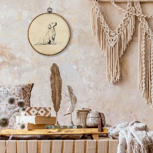 shiviody Neutral Dog Canvas Wall Art Decor, Rustic Golden Retriever Wall Decor, Vintage Black and White Dog Sketch Round Hanging Frame Prints Decorations for Farmhouse Bathroom 10"x10" - color: Animals-14