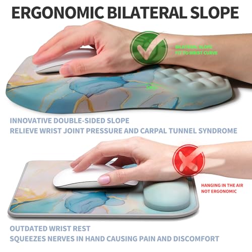 Ergonomic Raised Mouse Pad Wrist Support with Bilateral Slope Memory Foam Mousepad for Wrist Rest and Carpal Tunnel Pain Relief 11.8x7.9〃Blue Marble - color: Blue Marble