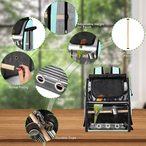 Bird Carrier Bag with Indestructible Stainless Steel Mesh, Bird Travel Cage with Stand, Easy to Clean Backpack for Parrot, Portable Bird Travel Bag, Green - color: Green