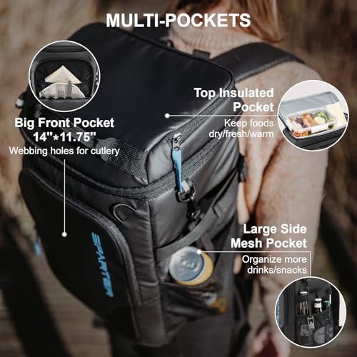 SPARTER Backpack Cooler Insulated Leak Proof 33/49 Cans, 2 Insulated Compartments Thermal Bag, Portable Lightweight Beach Travel Camping Lunch Backpack for Men and Women - color: Black, size: 49 Can (Pack of 2)