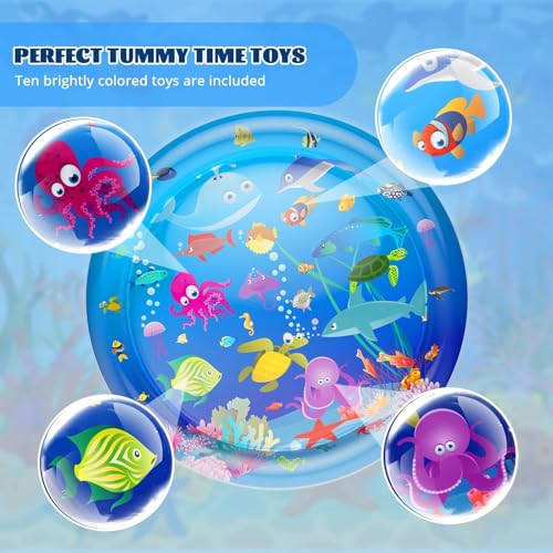 Faburo 40" X 40" Large Tummy Time Water Mat for Babies | Ocean Animal Theme, XL Baby Water Play Mat, Infant Water Sensory Baby Tummy Time Play Mat for 3 6 9 12 Months Toddlers