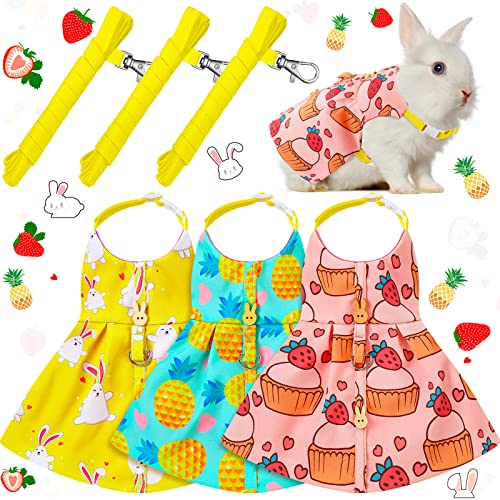 Weewooday 3 Sets Rabbit Bunny Harness and Leash Gift, Cute Bunny Clothes for Rabbits Dress Costume Walking Harness Escape Proof Pet Supply for Hedgehog Ferret Squirrel(Cake, Animal, Pineapple)