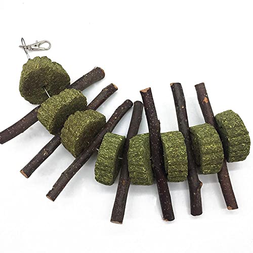Bunny Chew Toys for Teeth, 2 PCS Organic Apple Wood Molar Sticks with Timothy Hay Circles for Bunny Chinchilla Guinea Pig Hamsters Holland Lop Prairie Dogs Squirrels, Improves Dental Health - color: 2 PCS Apple Stick String