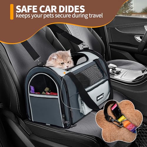 Collapsible Small Pet Carrier for Cat 15 lbs with Fashion Pocket Travel Bag | Lightweight Sturdy Little Puppy Dog Carry Crate, Breathable Stylish Kitten Soft Cage Kennel, Portable Yorkie Box Grey - color: Grey