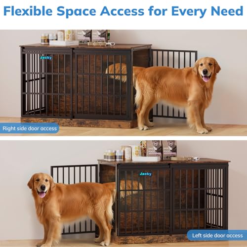 Petrova 47" Dog Crate Furniture for Large/Medium Dogs, Heavy Duty Dog Kennel Indoor with Name Tag, Wooden Dog Cage with Sliding Barn Door, Decorate House as TV Stand, End Table, Brown - color: Brown, size: 47.2"L x 27.9"W x 31.8"H