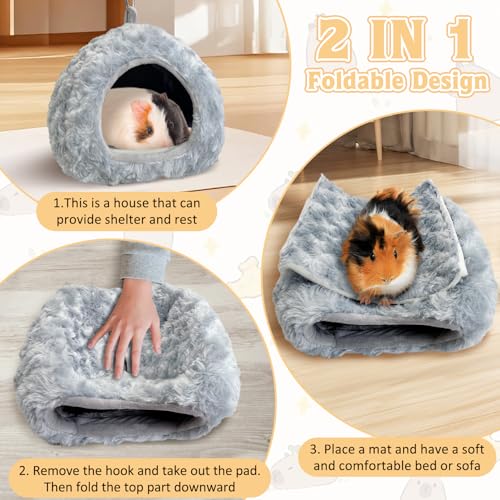 PINVNBY Guinea Pig Hideout House Ferret Bed Chinchilla House Cave Bunnies Hides Winter Nest Hamster Cage Accessories Rat Bedding for Small Animals Dwarf Hedgehogs Rabbit（Grey） - color: Grey