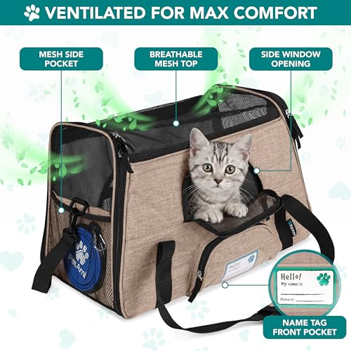 PetAmi Airline Approved Pet Carrier Cats & Small Dogs, Large Heather Taupe | Soft Sided TSA Travel Bag, Sherpa Bed, Breathable Mesh Ventilation, Collapsible Bowl, Fits Under Seat, Up to 18 lbs - color: Heather Taupe, size: Large - 19.5"L x 10.2"W x 12"H
