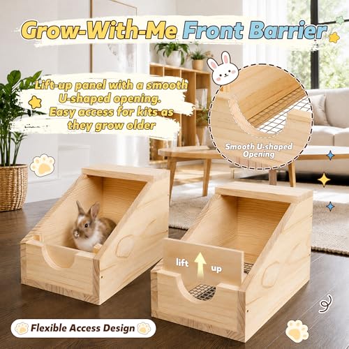 16" Wooden Rabbit Nesting Box with Stainless Steel Mesh Floor, 2cm Thick Natural Pine Bunny Breeding Box, Secure Rabbit Birthing Box & Hideout for Hutch, Easy-Clean Nesting House (2 Pcs) - color: 2 Pcs