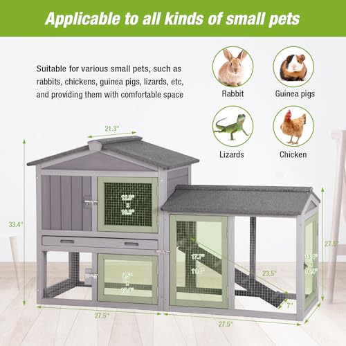 GUTINNEEN Rabbit Hutch Outdoor No Leak Plastic Tray Bunny Cage Indoor with Large Run Space Extensible Chicken Coop - color: Grey