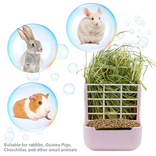 Litewoo Rabbit Hay Feeder Food Bowl Feeding Rack for Small Animal Guinea Pig Chinchilla Bunny Cage Accessories | Bunny food bowl & hay rack, durable plastic, chew-resistant, for small animal/chinchilla/cage, 5.9x6.7x7.09in, easy to clean - color: Pink