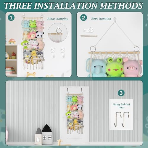 42cm Wide Over The Door Stuffed Animal Storage- 5-Tier Stuffed Animal Hammock For Toy Plush Hammock Hanging Net Big Girls Toddler Large Bag Animals Stuffy Behind - color: Beige