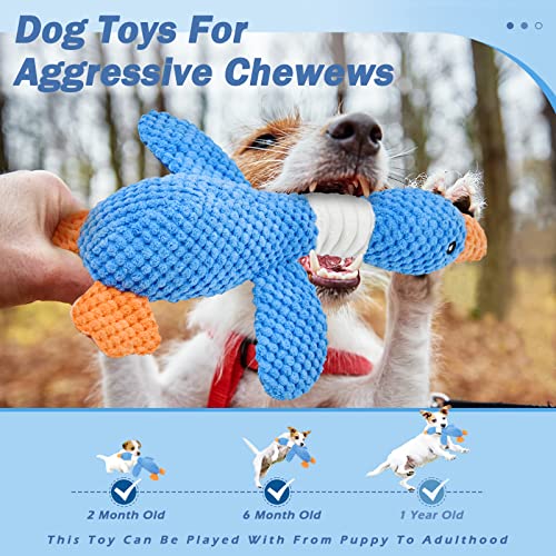 Vitscan Upgraded Goose Indestructible Dog Toys for Aggressive Chewers | Dog Chew Toys for Aggressive Chewers Small Medium Large Breed, Crinkle Squeaky Plush Puppy Chew Toys for Teething, Duck Toys - color: Blue goose - pineapple plush
