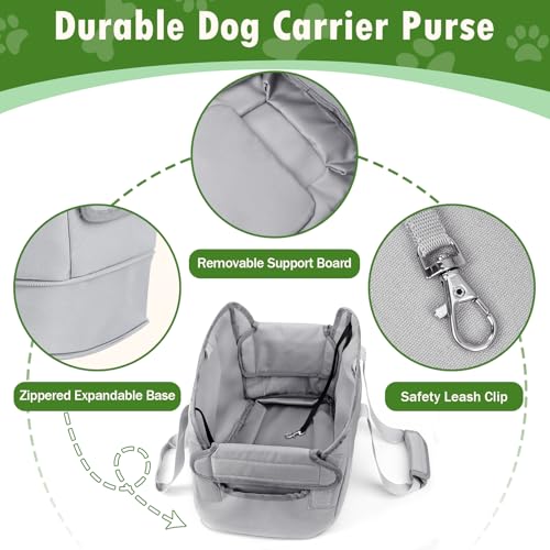 Dog Purse Carrier for Small Dogs Under 10 lbs Soft Sided Pad | Adjustable Velcro Side Pad, Extendable Bottom, Safety Leash Clip, Large Storage Pocket, Dark Gray - color: Dark Gray