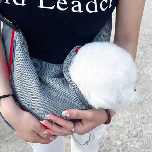 Pet Sling Carrier for Small Dogs & Cats, Hands-Free Dog Travel Bag with Adjustable Padded Strap, Breathable Mesh Puppy Carrier with Safety Hook & Zipper Pocket, Ideal for Kittens, Rabbits, Small Pets