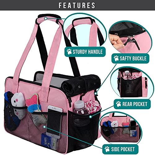 PetAmi Small Dog Purse Carrier, Soft-Sided Pet Carrier Bag with Pockets, Portable Puppy Cat Travel Handbag Tote, Airline Approved Breathable Mesh, Poop Bag Dispenser, Max 18 lbs, Pink - color: Pink