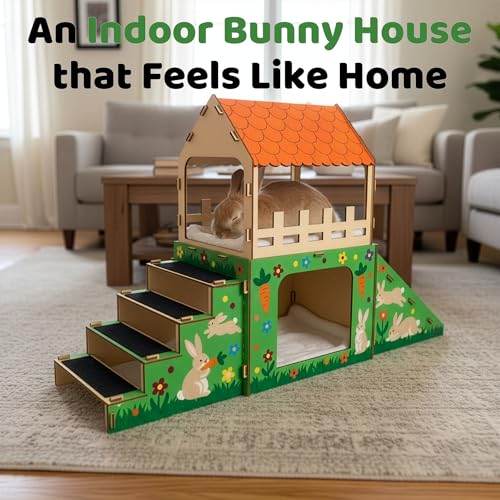OtterPets XL Bunny Hideout, Rabbit Castle with Fleece Mats & DIY Paint Kit | Pet-safe wood joints (no rubber bands), rabbit hideout made of safe wood, bunny house indoor; chinchilla and guinea pig safe - color: DIY Paint Kit