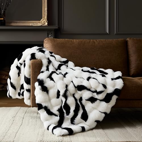 WDCOZY Zebra Animal Print Bubble Throw Blanket, Luxury Faux Rabbit Fur Mink Plush Throw for Couch, Sofa and Bed, Soft Fluffy Fuzzy Cozy Blanket for Women, Thick and Warm, 60x80 inches, 950 GSM - color: Zebra, size: Twin (60" x 80")