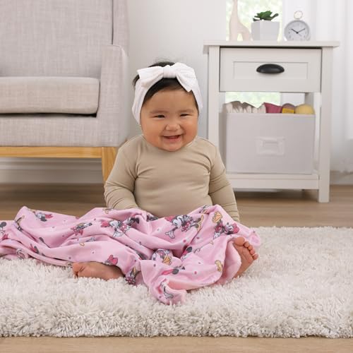 Minnie Mouse Hello Gorgeous Pink and White Deluxe Reversible Super Soft Baby Blanket