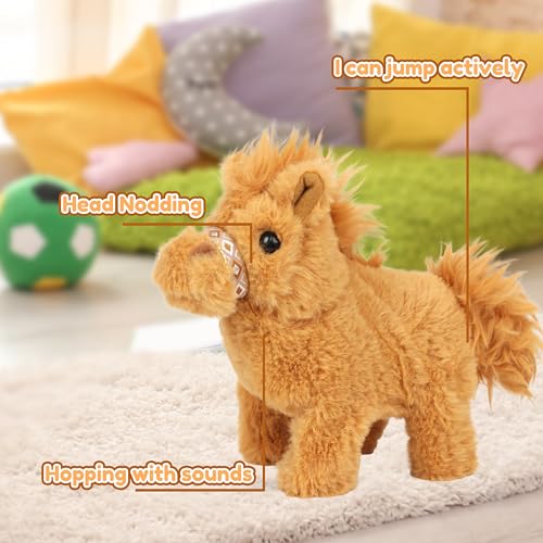 Easfan Walking Pony Toy Plush Interactive Pony with Sound Tail Wagging Stuffed Animal Christmas Birthday Gifts for Kids Toddlers - style: Horse_Brown
