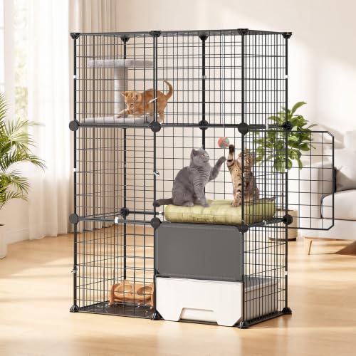 VEVOR Cat Cage 3-Tier 28"x17.91"x40.98" DIY Cat Playpen with Litter Box, Indoor Enclosure Detachable Metal Wire Kennel Crate, Large Exercise Place Ideal for 1-2 Cats, Kittens and Small Animals, Black - size: 28"x18"x41"