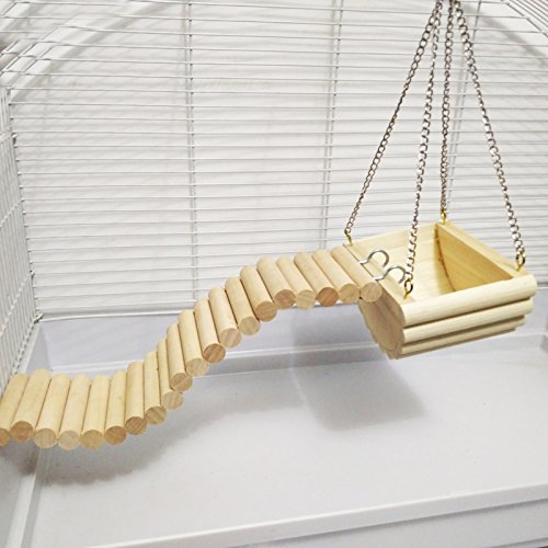 Hypeety Wooden Hamster Swing Toy for Dwarf Hamster Gerbil Rat Mouse Mice Small Animla Cage Perch Stand Toy - color: Swing