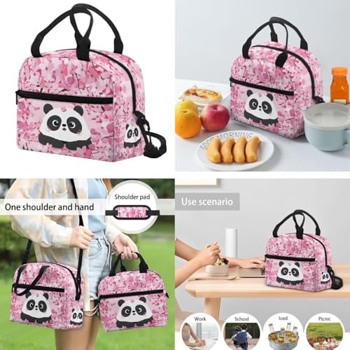 Cherry Floral Panda Bookbag for Girls Kids Backpack and Lunch Box Set Water Bottle Bag and Novelty Pencil Box 4 in 1 Sets Boys 7th Grade School Bag with Compartment 17 inch Soft Back Packs - color: Cherry Floral Panda